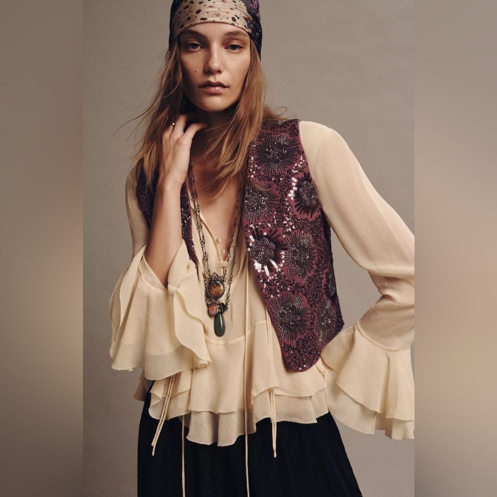 ZARA BEADED EMBROIDERED VEST